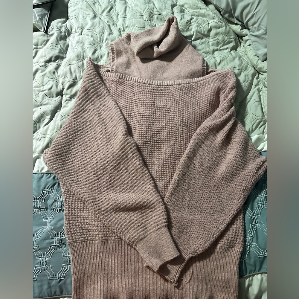 Cozy Blush Cold Shoulder Knit Turtleneck Sweater XXL